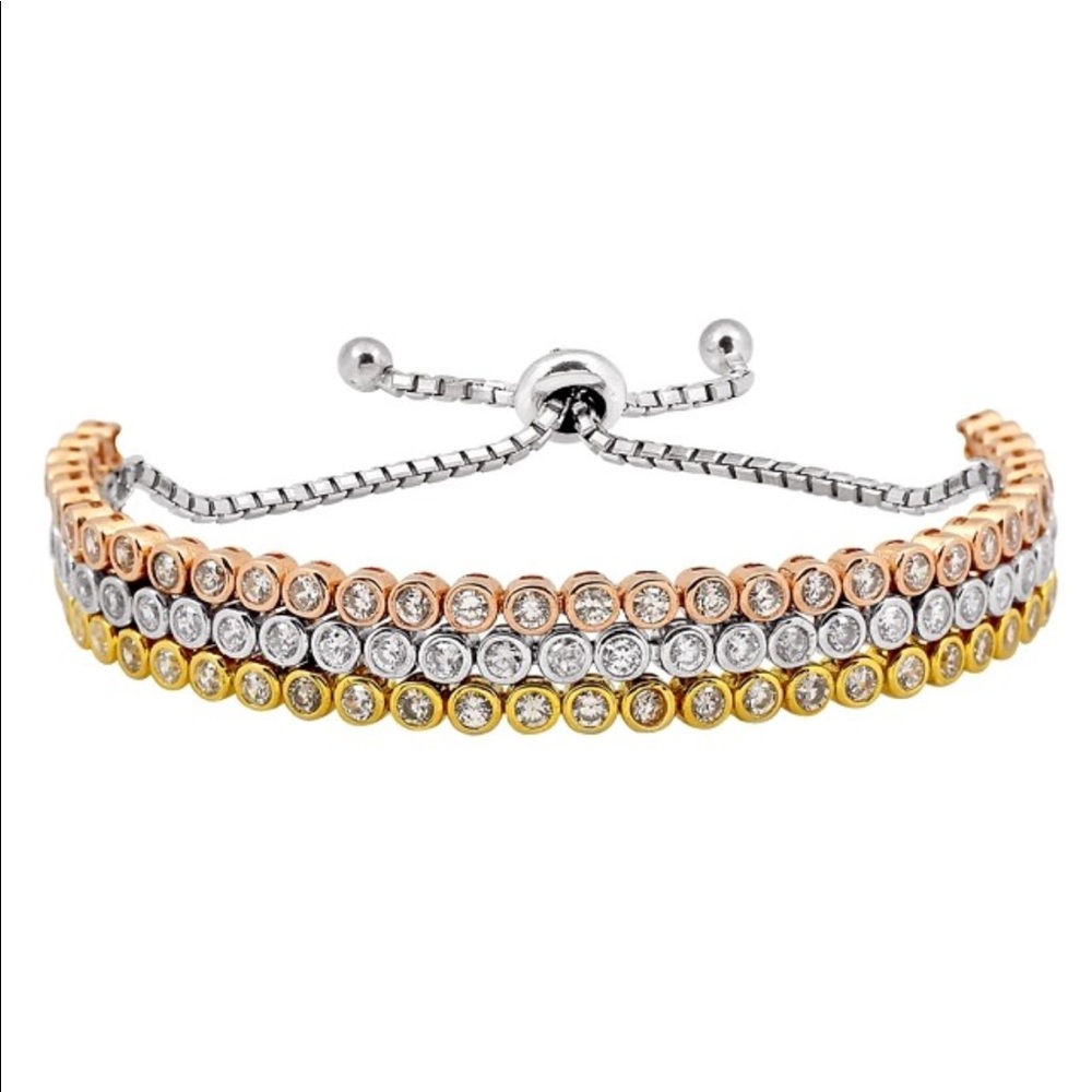 .925 silver 3 Rows, 3 colors, adjustable bracelet